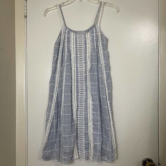 Jonathan Simkhai Blue plaid tank shift lace trim dress size Small - Picture 1 of 6